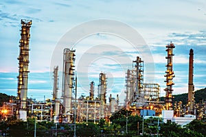 Oil refinery gas petrol plant industry with crude tank, gasoline supply and chemical factory. Petroleum barrel fuel heavy industry