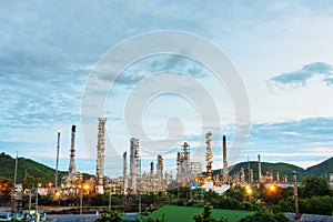 Oil refinery gas petrol plant industry with crude tank, gasoline supply and chemical factory. Petroleum barrel fuel heavy industry