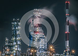 Oil refinery in GdaÅ„sk at night