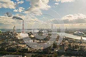 Oil refinery industrial and chemical factory plant with blue sky