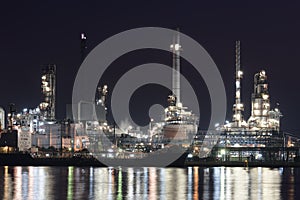 Oil refinery industrial plant at night