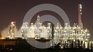 Oil refinery industrial plant with sky at night, Thailand