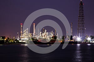 Oil refinery industry plant at night