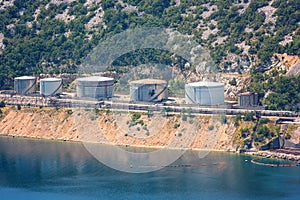 Oil refinery near Rijeka, Croatia. Summer landscape and industrial view