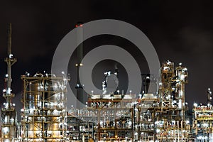 An oil refinery at night