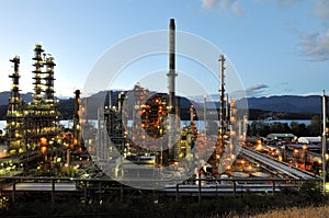 Oil refinery at night, Burnaby