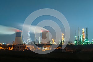 Oil refinery at night