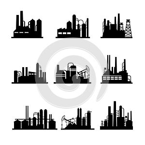Oil refinery and oil processing plant icons photo