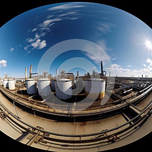 Oil Refinery with Pipelines and Storage Tanks on a Clear Day