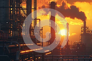 oil refinery plant form industry zone with sunrise and cloudy sky
