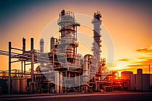 Oil refinery plant. Gas Processing Plant. Pipes of natural gas factory.
