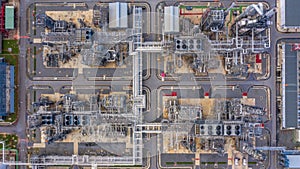 Oil refinery plant at industrial zone, Aerial view oil and gas business petrochemical industrial, Oil refinery factory white oil