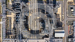 Oil refinery plant at industrial zone, Aerial view oil and gas business petrochemical industrial, Oil refinery factory white oil