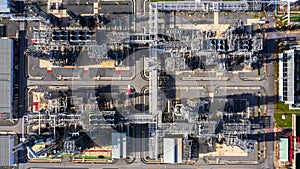 Oil refinery plant at industrial zone, Aerial view oil and gas business petrochemical industrial, Oil refinery factory white oil