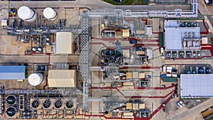 Oil refinery plant at industrial zone, Aerial view oil and gas business petrochemical industrial, Oil refinery factory white oil