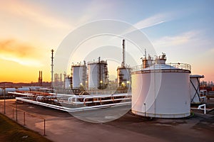 Oil refinery plant from industry zone, Aerial view oil and gas industrial, Refinery factory oil storage tank and pipeline steel at