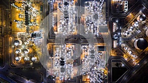 Oil refinery plant from industry zone, Aerial view oil and gas petrochemical industrial, Refinery factory oil storage tank and