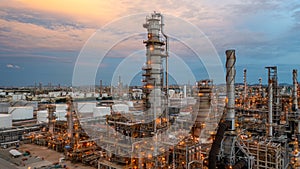 Oil refinery plant from industry zone, Aerial view oil and gas petrochemical industrial, Refinery plant chemical factory oil