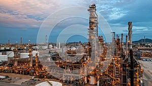 Oil refinery plant from industry zone, Aerial view oil and gas petrochemical industrial, Refinery plant chemical factory oil