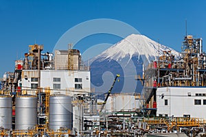 Oil refinery plant with mountain Fuji