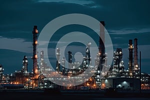 oil refinery plant at night Oil and Gas Industrial zone illustration generative ai