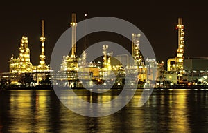 Oil refinery plant night scene in Thailand