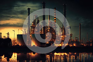 Oil refinery plant with Oil and gas chemical tank at twilight