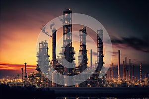 Oil refinery plant with Oil and gas chemical tank at twilight