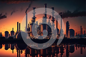 Oil refinery plant with Oil and gas chemical tank at twilight