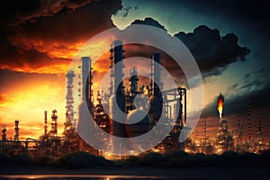 Oil refinery plant with Oil and gas chemical tank at twilight