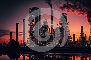 Oil refinery plant with Oil and gas chemical tank at twilight