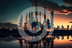 Oil refinery plant with Oil and gas chemical tank at twilight