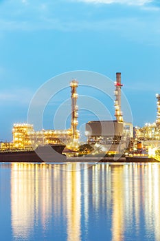 Oil refinery plant at twilight with copy space.