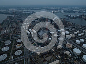 Oil refinery in the port of Antwerp, Belgium. processing, refining and petrochemical production. Petroleum products are