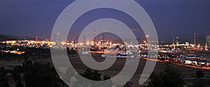 Oil refinery of Puertollano at night, Ciudad Real province, Spain