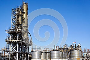 Oil refinery in Russia. equipment and complexes for hydrocarbon processing. Section of technological columns for the manufacture o