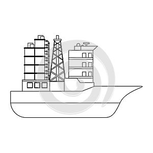Oil refinery ship with pumps symbol isolated in black and white