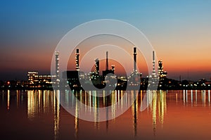 Oil refinery at sunset