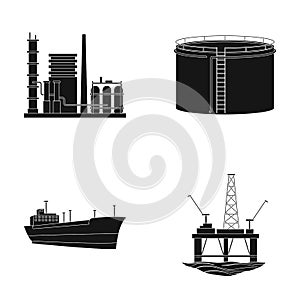 Oil refinery, tank, tanker, tower. Oil set collection icons in black style vector symbol stock illustration web.