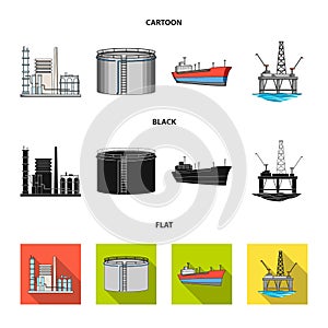 Oil refinery, tank, tanker, tower. Oil set collection icons in cartoon,black,flat style vector symbol stock illustration