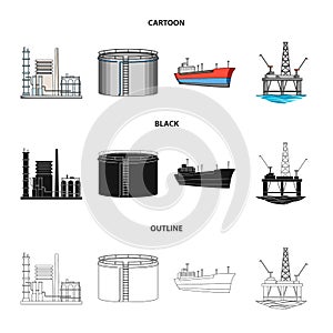 Oil refinery, tank, tanker, tower. Oil set collection icons in cartoon,black,outline style vector symbol stock