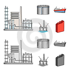 Oil refinery, tank, tanker, tower. Oil set collection icons in cartoon,monochrome style vector symbol stock illustration