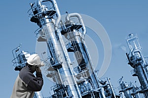 Oil refinery and worker