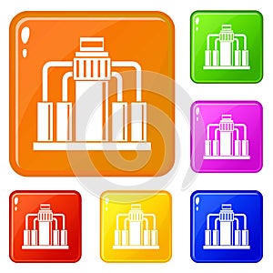 Oil refining icons set vector color