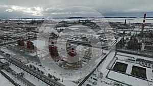 Oil refining plant in the winter in Russia.