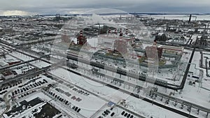 Oil refining plant in the winter in Russia.