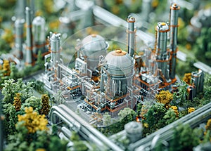 Oil refining and storage concept. Carbon capture and storage facilities