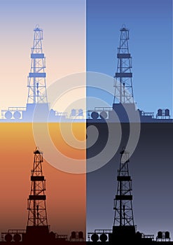 Oil rig at different times of the day.