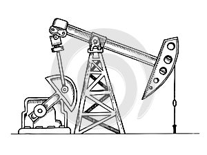 Oil rig engraving vector illustration
