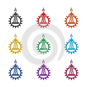 Oil rig mining icon isolated on white background. Set icons colorful